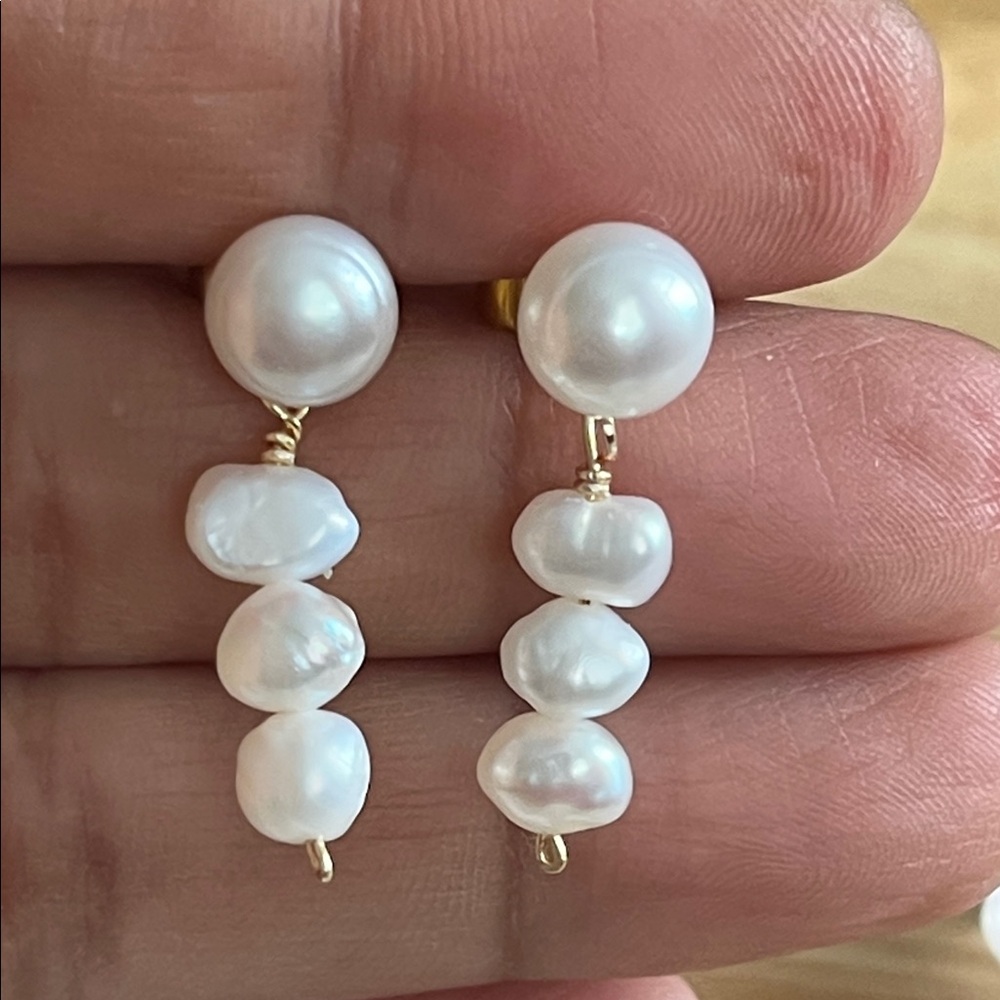 Gold and White Pearl Drop Earrings